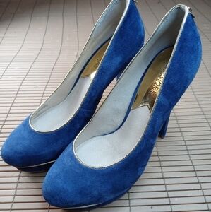 michael kors women's shoes royal blue suede platform 5" heels sz 9M. Great condi